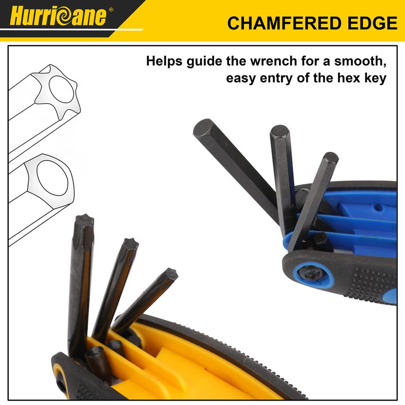 Hurricane مجموعة مفاتيح ألين القابلة للطي 25 قطعة من هوريكان، SAE، مقياس متري، مجموعة توركس، فولاذ كروم فانيوم، مجموعة مفاتيح ألين محمولة 3 عبوات للإصلاحات المنزلية الأساسية والتطبيقات العامة - Image 4